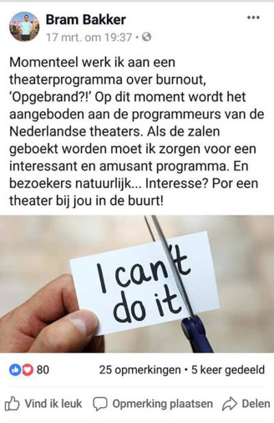 Opgebrand nieuws theaterprogramma Bram Bakker
